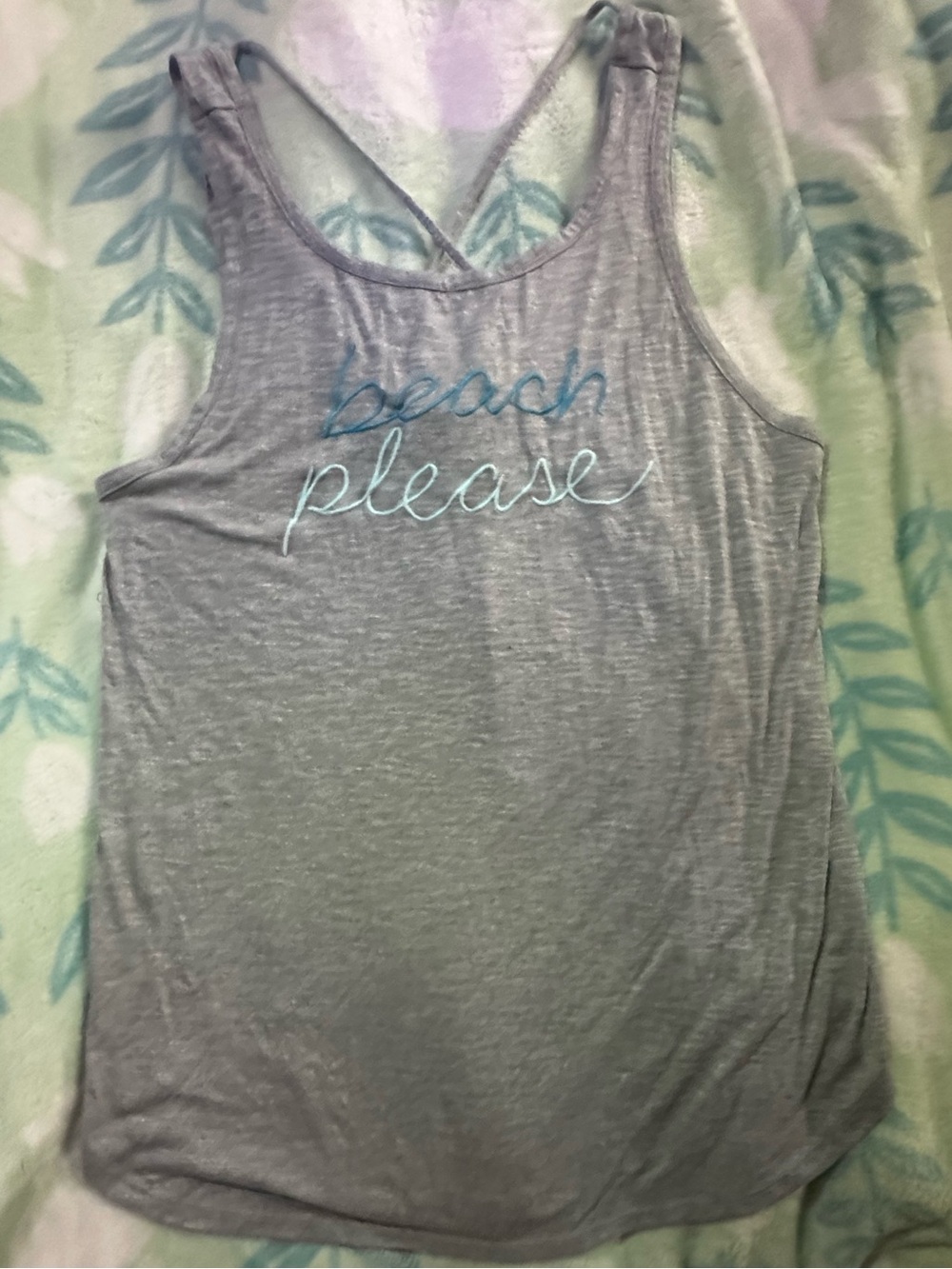 Xhilaration Gray Racerback Tank with Blue Script